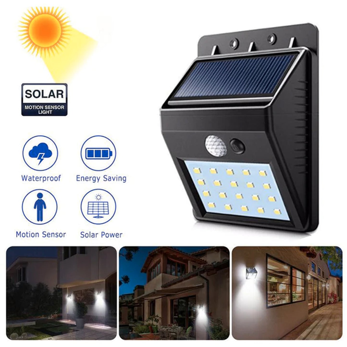 Solar Wireless Security Motion Sensor LED Night Light