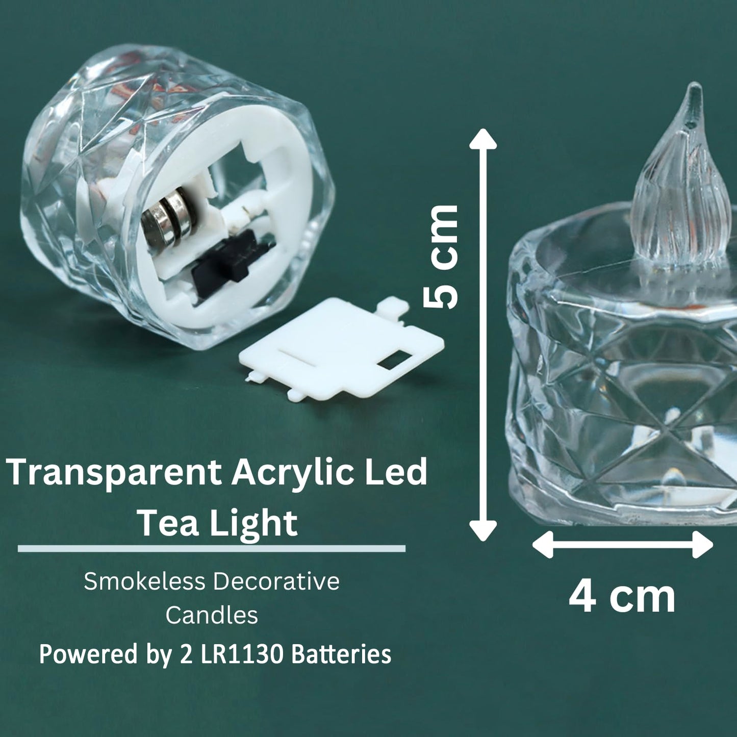Acrylic Flameless & Smokeless Crystal LED Candles for Home Decoration, Gifting, Festival etc (Pack of 12)