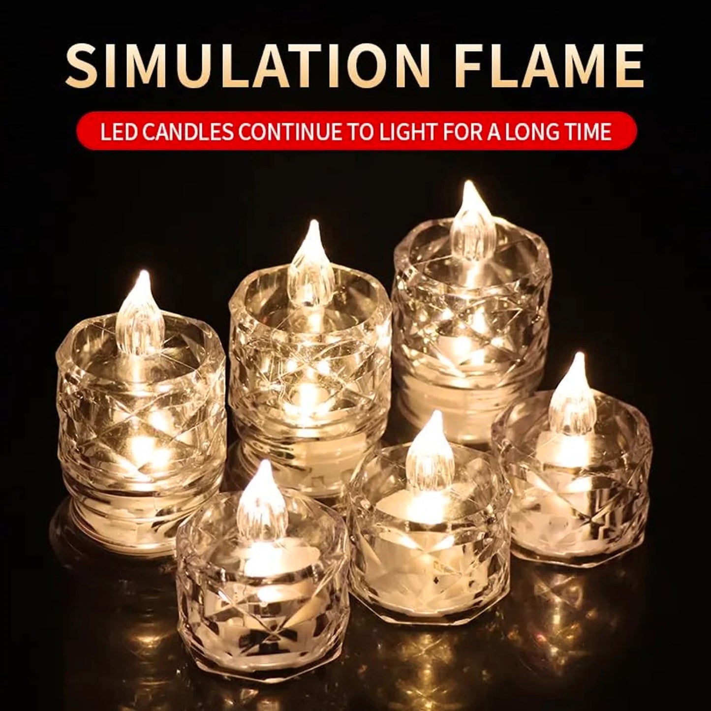 Acrylic Flameless & Smokeless Crystal LED Candles for Home Decoration, Gifting, Festival etc (Pack of 12)