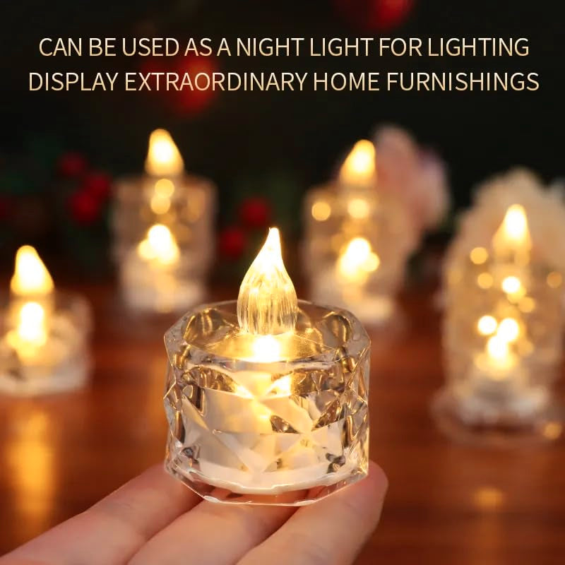 Acrylic Flameless & Smokeless Crystal LED Candles for Home Decoration, Gifting, Festival etc (Pack of 12)