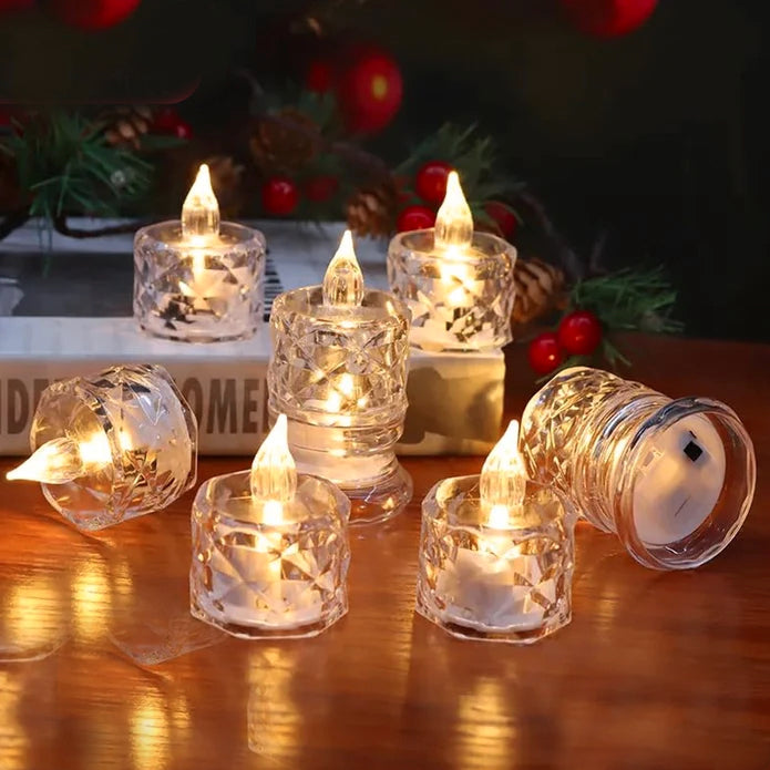 Acrylic Flameless & Smokeless Crystal LED Candles for Home Decoration, Gifting, Festival etc (Pack of 12)