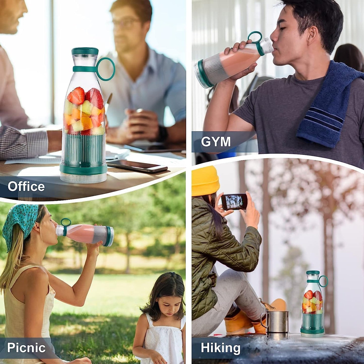 Portable Blender, USB Rechargeable Mini Juicer Blender, Electric Juicer Bottle Blender Grinder Mixer Blender for Juices, Shakes and Smoothies