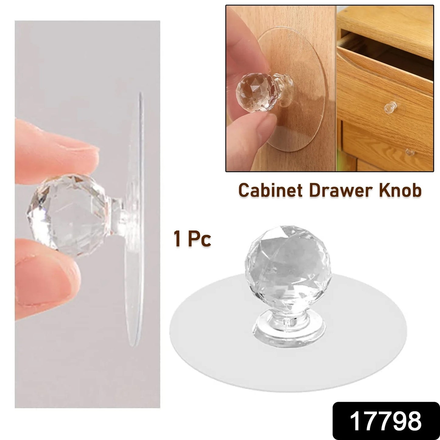 CLEAR CABINET DRAWER KNOBS / DIAMOND CRYSTAL SHAPED PULL HANDLES FOR WARDROBE, KITCHEN, CUPBOARD, DRESSER, FURNITURE, DOOR, WINDOW ETC (Pack of 4)