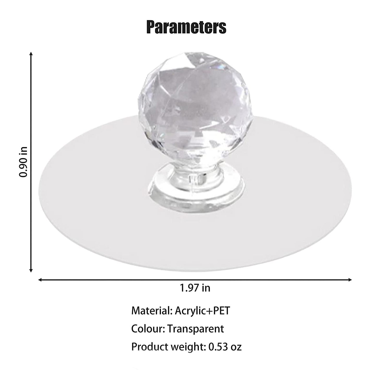 CLEAR CABINET DRAWER KNOBS / DIAMOND CRYSTAL SHAPED PULL HANDLES FOR WARDROBE, KITCHEN, CUPBOARD, DRESSER, FURNITURE, DOOR, WINDOW ETC (Pack of 4)