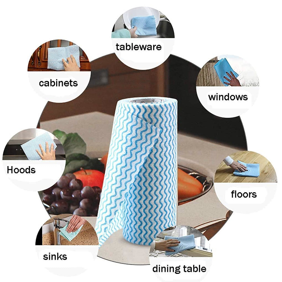 Multipurpose Reusable Super Absorbent Microfibre Cleaning Wipe Roll(50 Wipes per Roll)