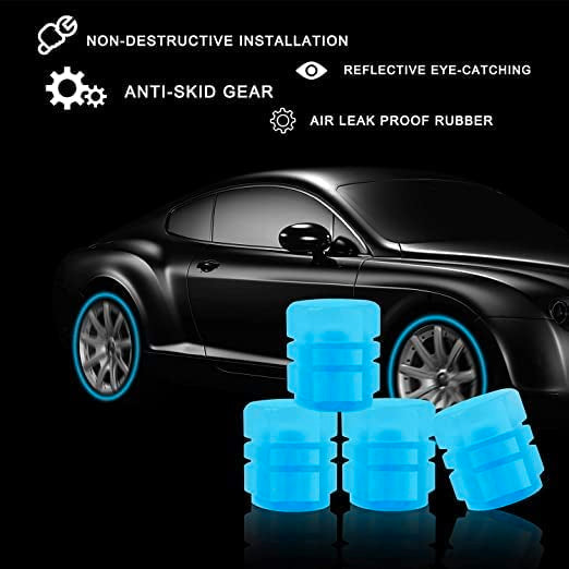 Fluorescent Tyre Valve Caps Illuminated Tire Cap Night Glow Luminous Wheel Covers Ideal for Cars and Bikes(Set of 4)