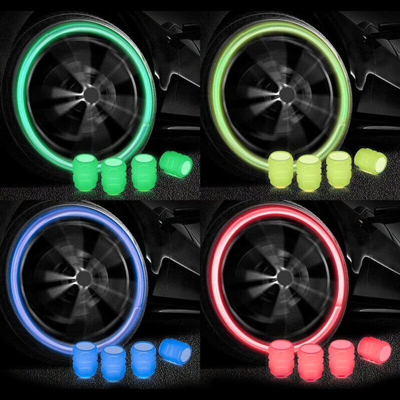 Fluorescent Tyre Valve Caps Illuminated Tire Cap Night Glow Luminous Wheel Covers Ideal for Cars and Bikes(Set of 4)