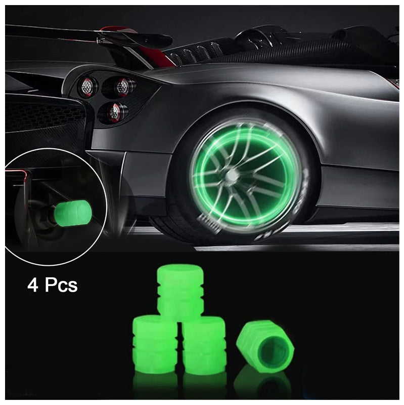 Fluorescent Tyre Valve Caps Illuminated Tire Cap Night Glow Luminous Wheel Covers Ideal for Cars and Bikes(Set of 4)