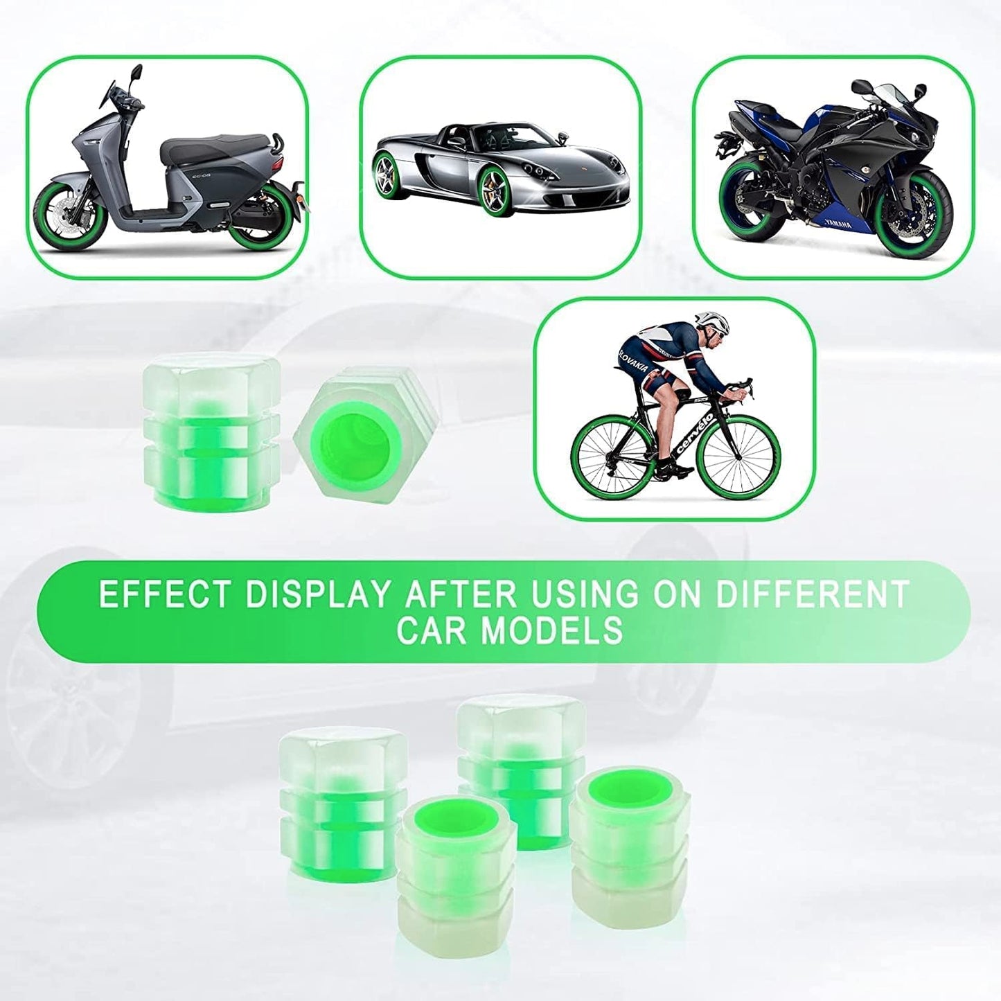 Fluorescent Tyre Valve Caps Illuminated Tire Cap Night Glow Luminous Wheel Covers Ideal for Cars and Bikes(Set of 4)
