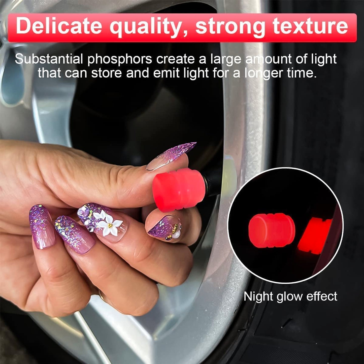 Fluorescent Tyre Valve Caps Illuminated Tire Cap Night Glow Luminous Wheel Covers Ideal for Cars and Bikes(Set of 4)