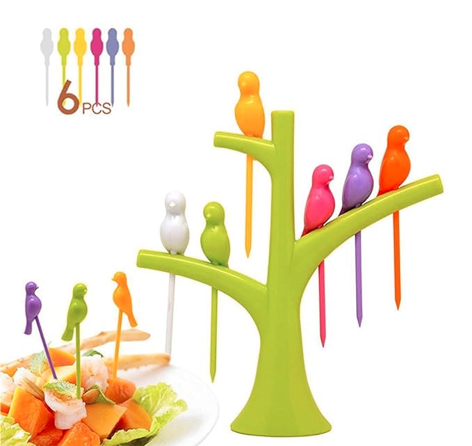 Bird Fruit Fork 6 Piece with Holder