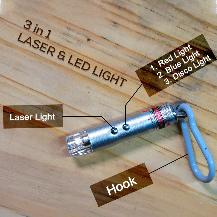 3 In1 Laser Light, Led Flashlight + Torch Keychain + Laser Pointer(Pack of 2)