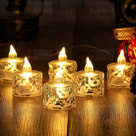 Acrylic Flameless & Smokeless Crystal LED Candles for Home Decoration, Gifting, Festival etc (Pack of 12)