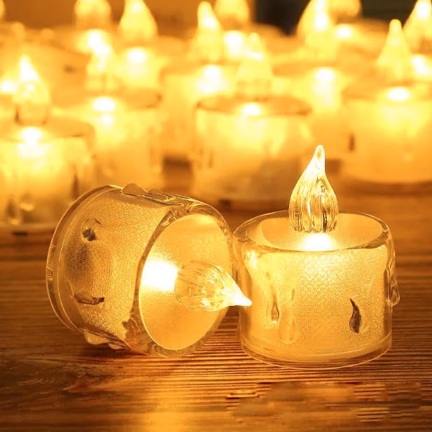 Acrylic Flameless & Smokeless Melted Design Crystal LED Candles for Home Decoration,Gifting, Festival etc.(Pack of 12)