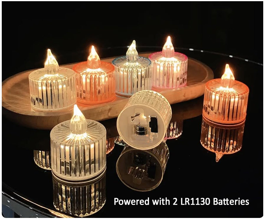 Acrylic Flameless & Smokeless Striped Crystal LED Candles for Home Decoration,Gifting, Festival etc (Pack of 4)