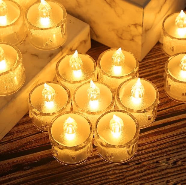 Acrylic Flameless & Smokeless Melted Design Crystal LED Candles for Home Decoration,Gifting, Festival etc.(Pack of 12)