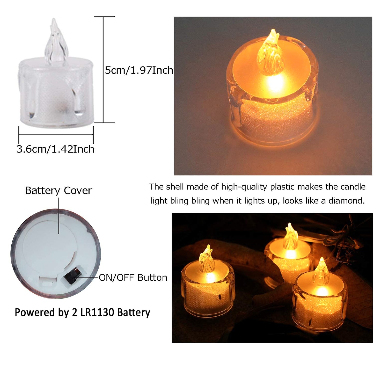 Acrylic Flameless & Smokeless Melted Design Crystal LED Candles for Home Decoration,Gifting, Festival etc.(Pack of 12)