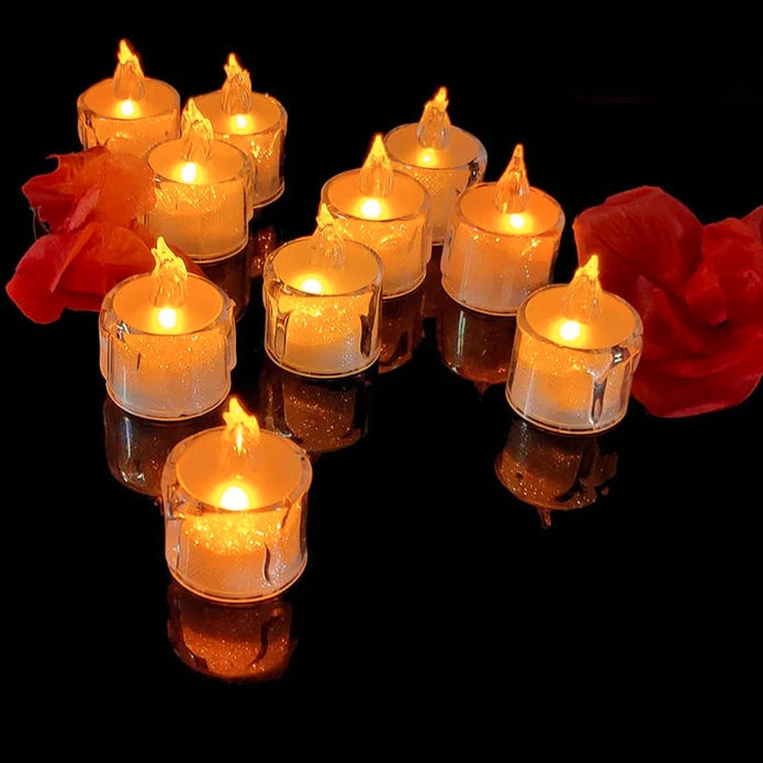 Acrylic Flameless & Smokeless Melted Design Crystal LED Candles for Home Decoration,Gifting, Festival etc.(Pack of 12)