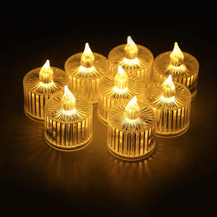 Acrylic Flameless & Smokeless Striped Crystal LED Candles for Home Decoration,Gifting, Festival etc (Pack of 4)