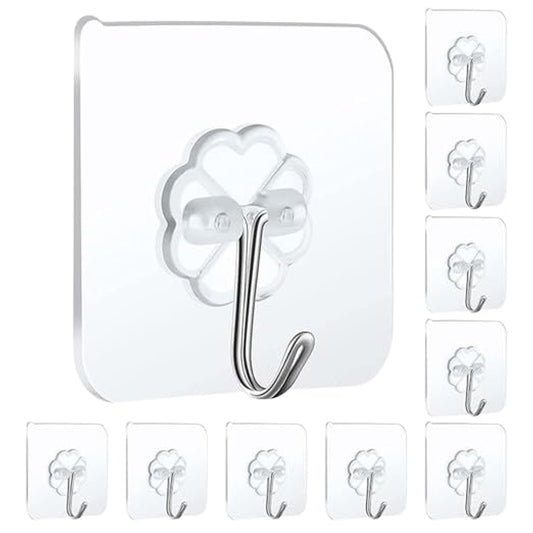 MULTIPURPOSE STRONG SMALL STAINLESS STEEL ADHESIVE WALL HOOKS(Pack of 10)