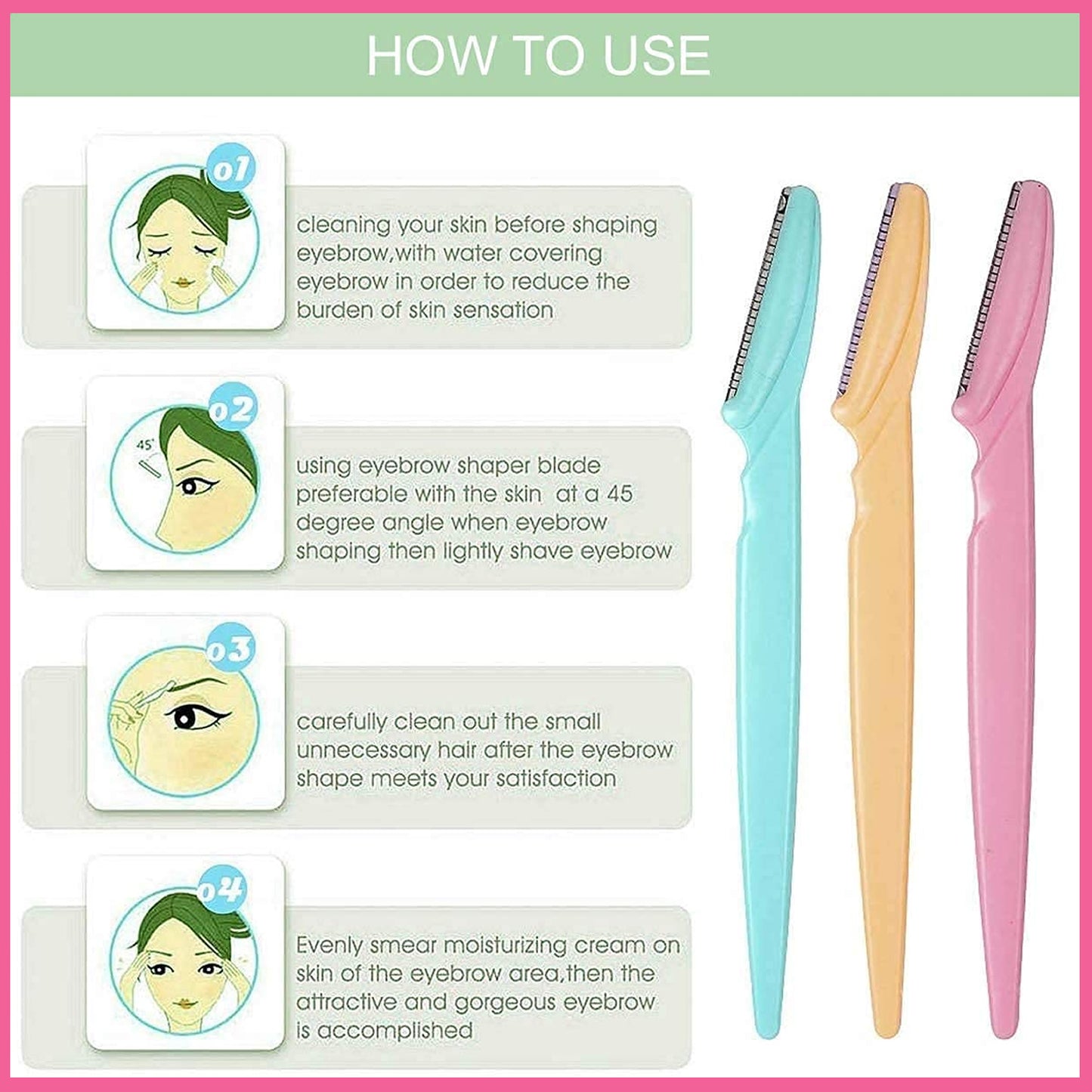 Reusable Facial & Eyebrow Razors, Pack of 6, Painless Hair Removal for Face, Eyebrows, Upper Lips, Chin, Forehead etc.