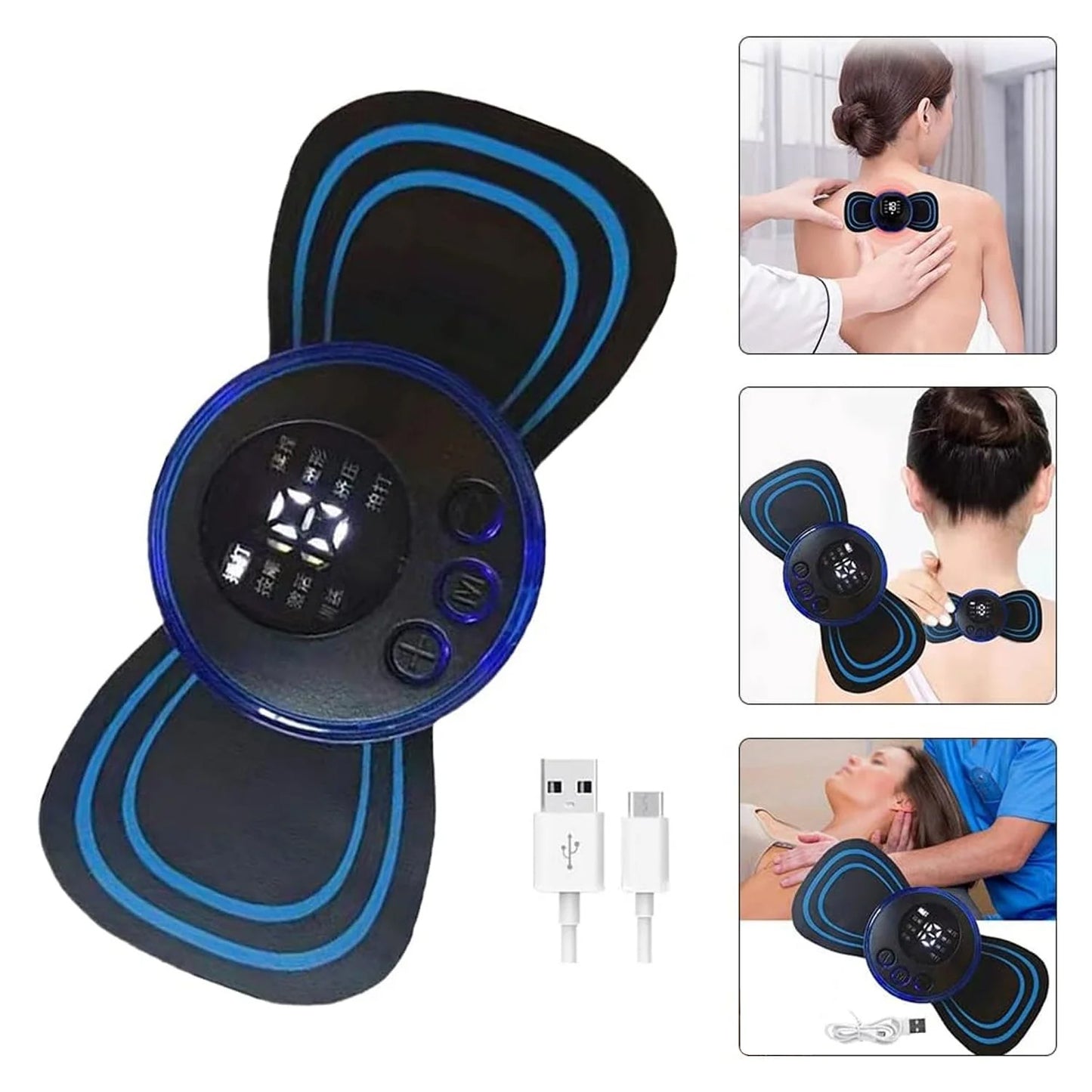 Full Body Mini Massager with 8 Modes, 19 Levels Electric Rechargeable Portable EMS Patch for Shoulder, Neck, Arms, Legs, Neck etc.