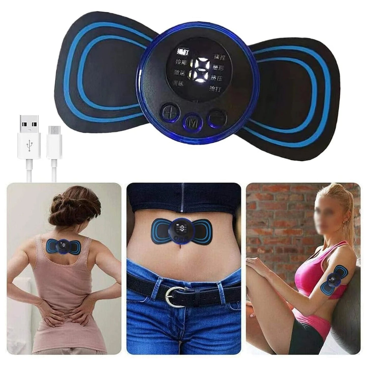 Full Body Mini Massager with 8 Modes, 19 Levels Electric Rechargeable Portable EMS Patch for Shoulder, Neck, Arms, Legs, Neck etc.