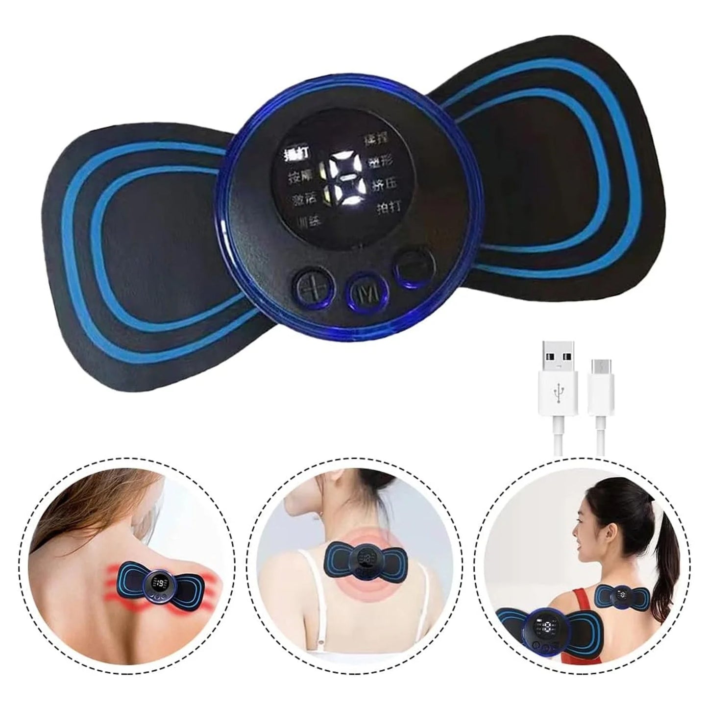 Full Body Mini Massager with 8 Modes, 19 Levels Electric Rechargeable Portable EMS Patch for Shoulder, Neck, Arms, Legs, Neck etc.