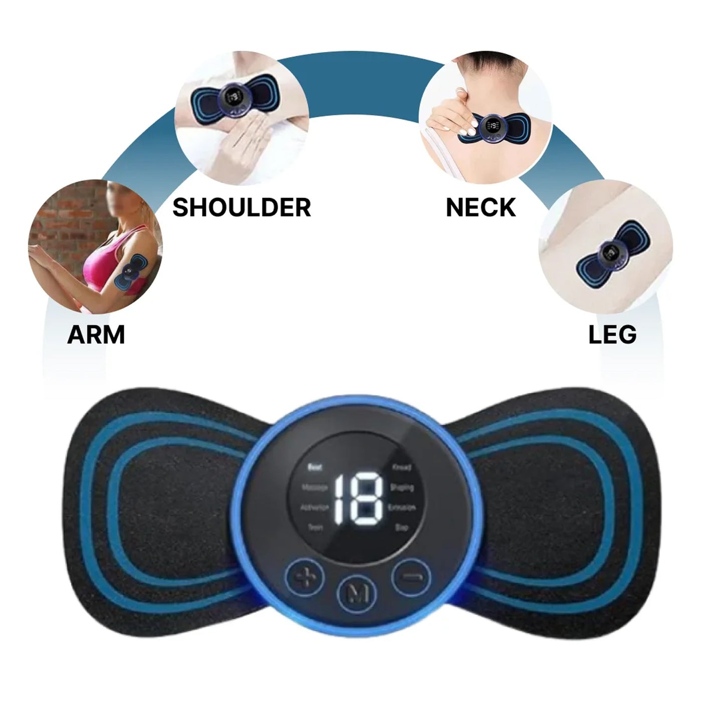 Full Body Mini Massager with 8 Modes, 19 Levels Electric Rechargeable Portable EMS Patch for Shoulder, Neck, Arms, Legs, Neck etc.