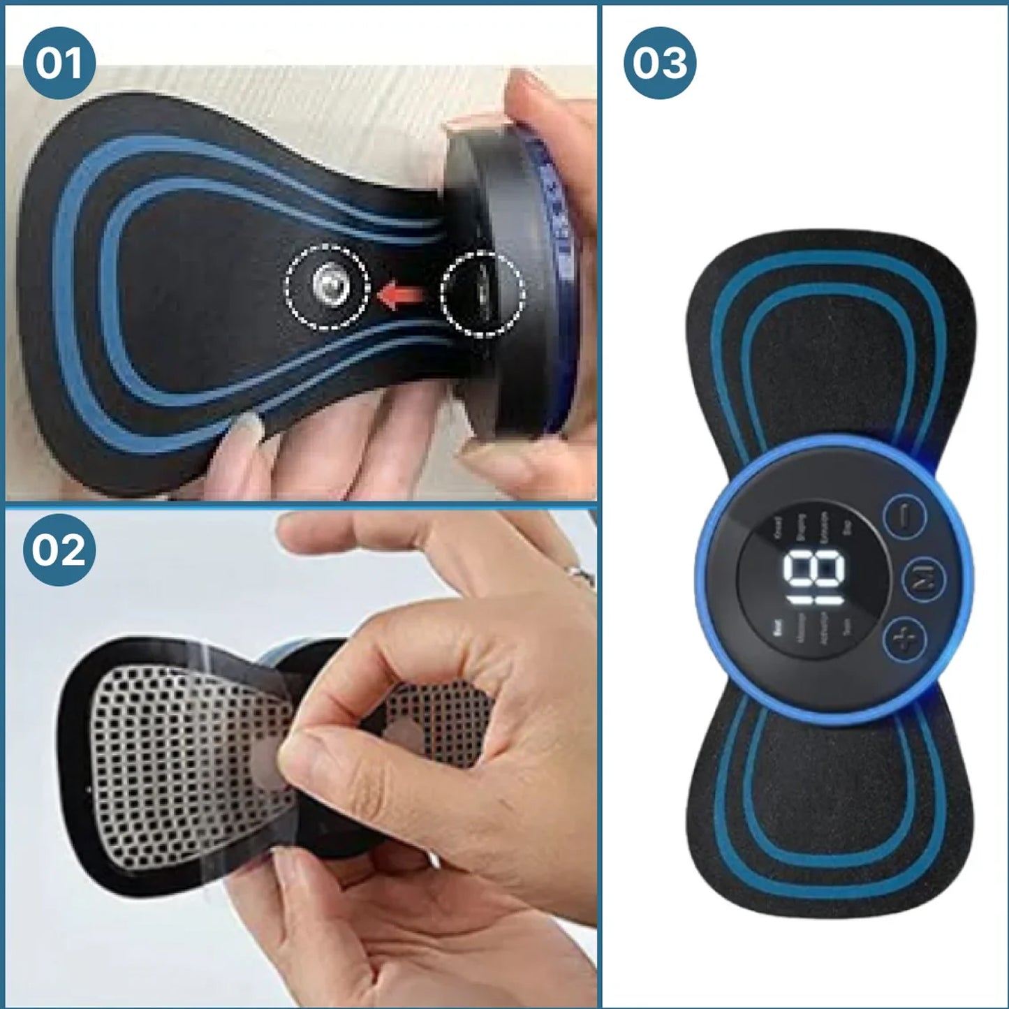 Full Body Mini Massager with 8 Modes, 19 Levels Electric Rechargeable Portable EMS Patch for Shoulder, Neck, Arms, Legs, Neck etc.