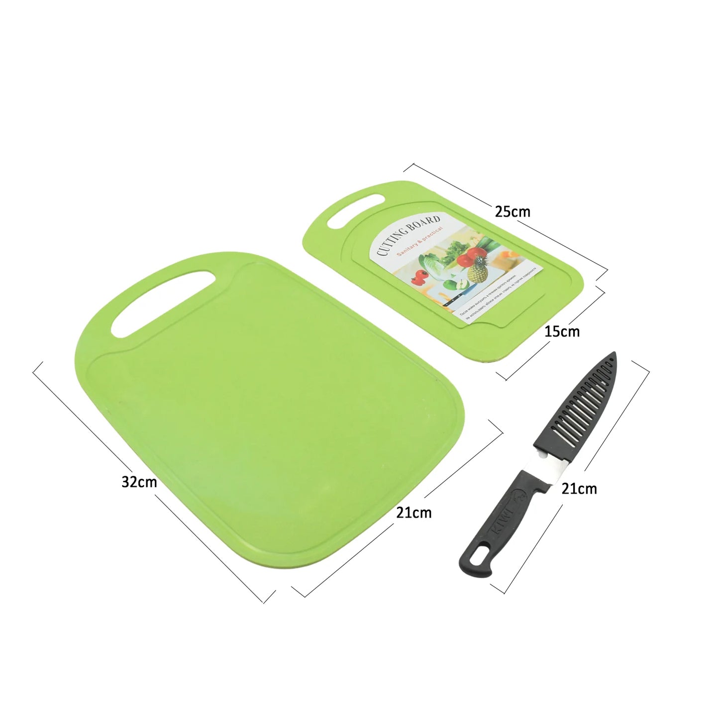 PREMIUM PLASTIC CHOPPING BOARD WITH STEEL KNIFE(3PIECE SET)