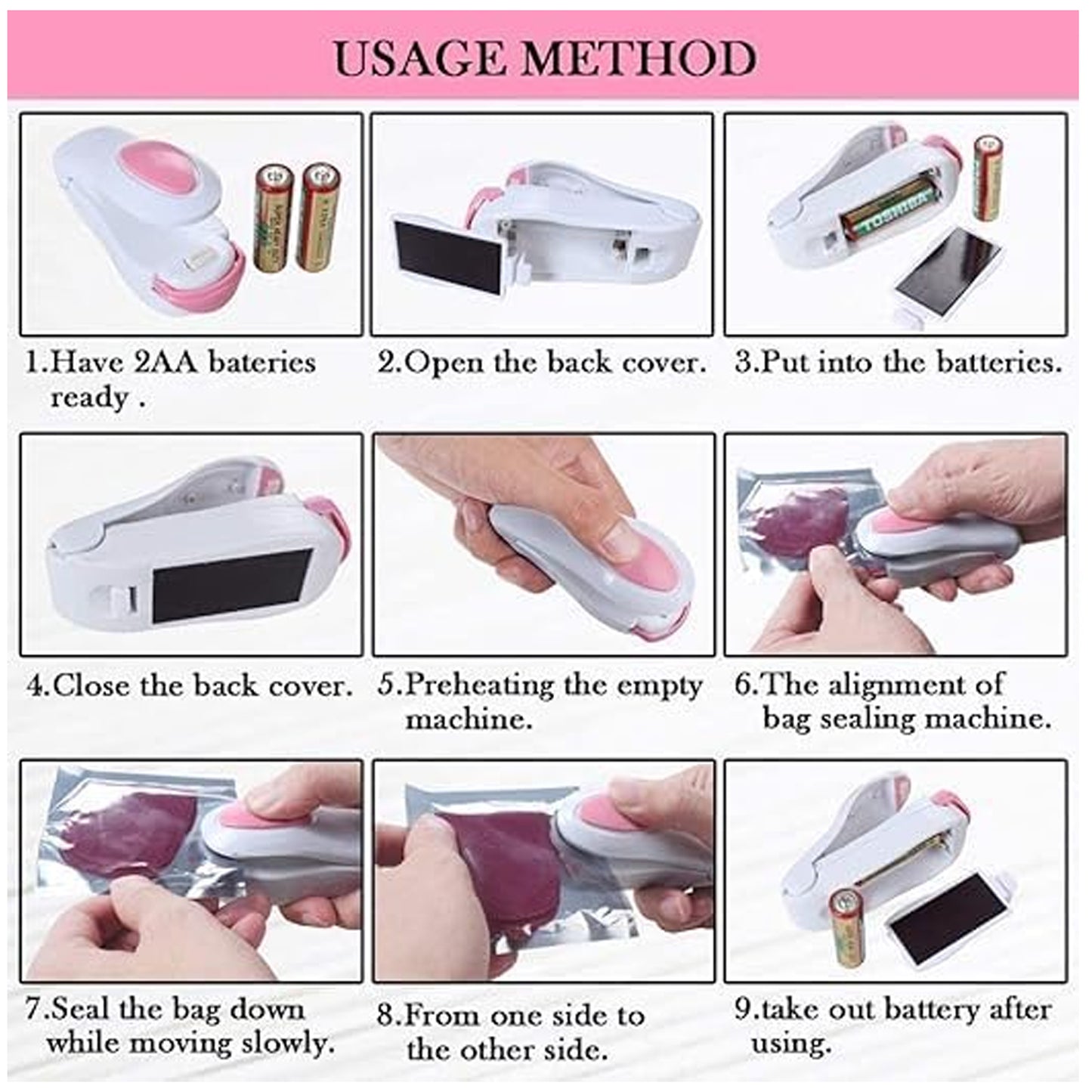 Hand Held Mini Sealing Machine for Packaging Plastic Bags, with Magnetic Base.