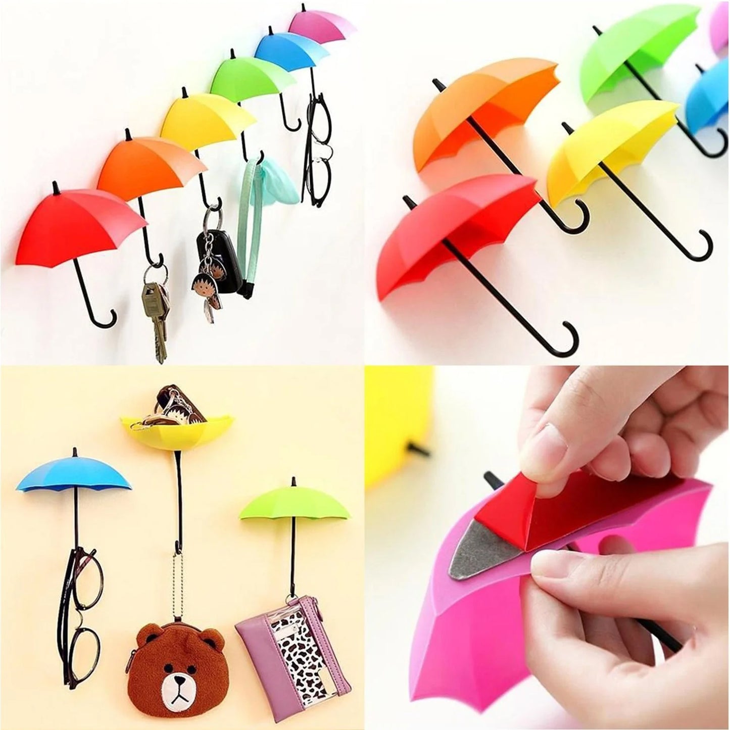 Creative Umbrella Shape Decorative Key Holder Wall Mounted Hooks(2 sets)