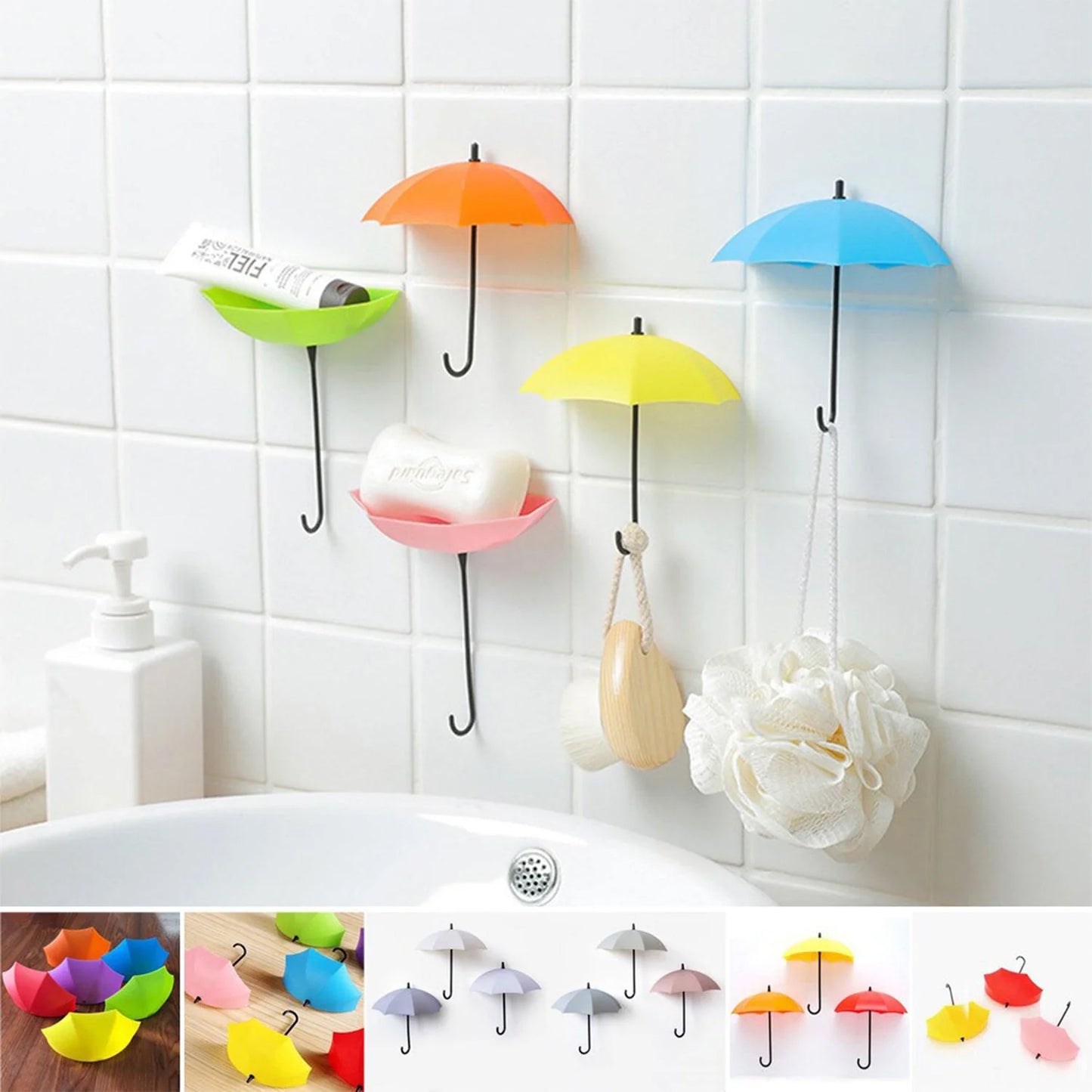 Creative Umbrella Shape Decorative Key Holder Wall Mounted Hooks(2 sets)